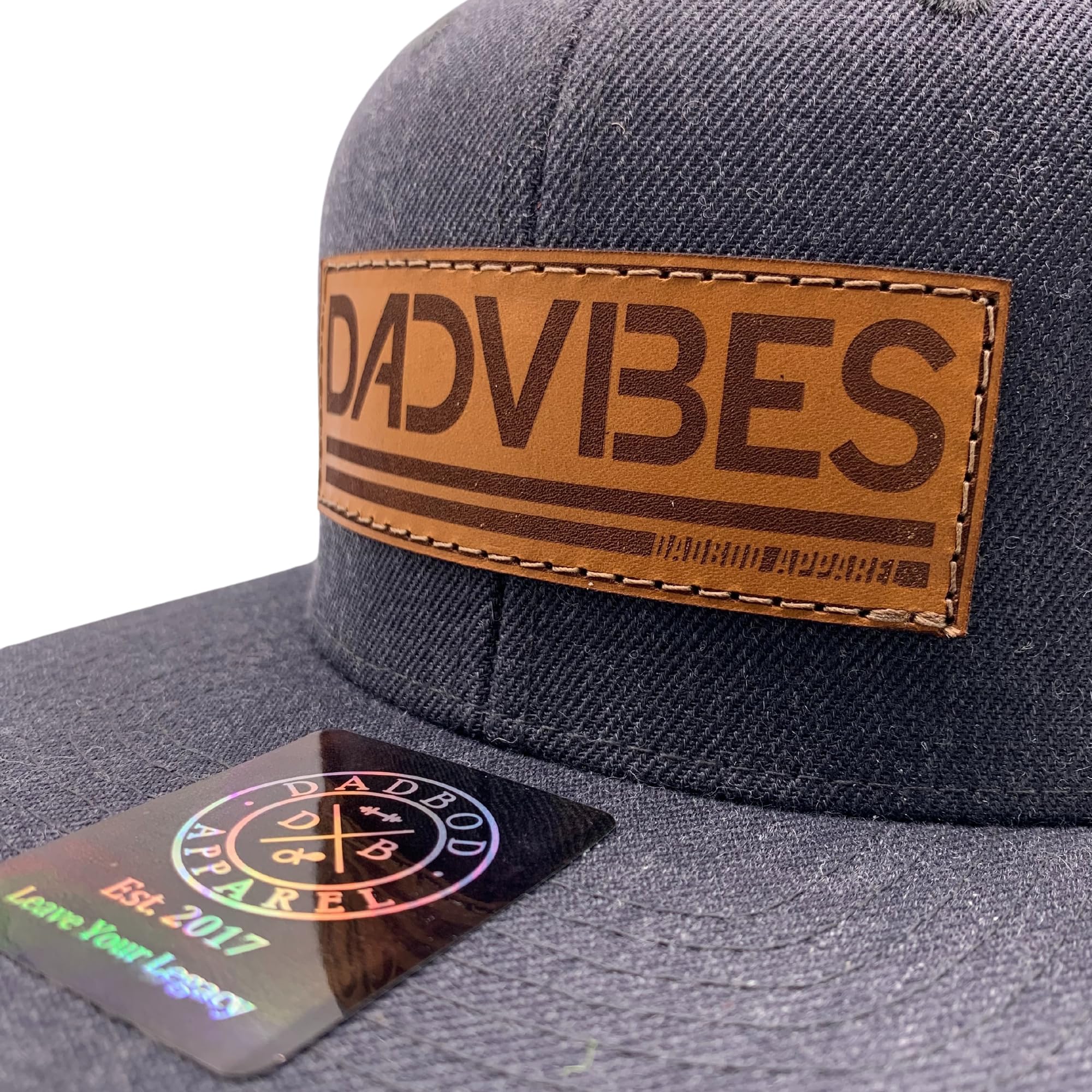 DadBod Apparel DB DadVibes Dad Hat (Charcoal/White) Snapback Baseball Cap Mens Leather Patch Happy Trucker Hats for Girl Dads