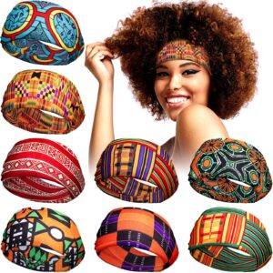 8 pieces african headband stretchy boho print hairband yoga running sports workout head grip band elastic turban headwrap head cloth for women girls hair accessories (classic pattern)