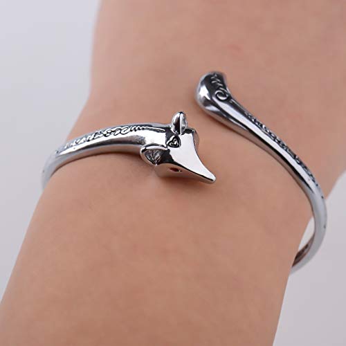 Fox Bracelet Rune Symbol Animals Adjustable Bangle Cute Lovely Fox Tail Wrap Cuff Bracelets Best Gift for Fox Lover Gifts Women Friend Jewelry-A silver purple eye