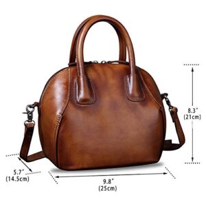 Genuine Leather Handbags for Women Top Handle Satchel Purses Ladies Shoulder Bag Handmade Vintage Crossbody Bag (Brown)