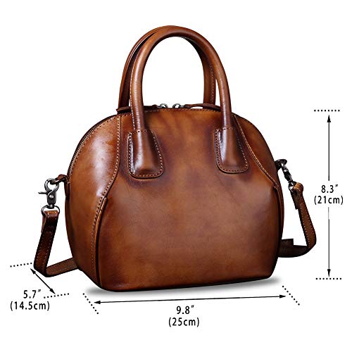 Genuine Leather Handbags for Women Top Handle Satchel Purses Ladies Shoulder Bag Handmade Vintage Crossbody Bag (Brown)