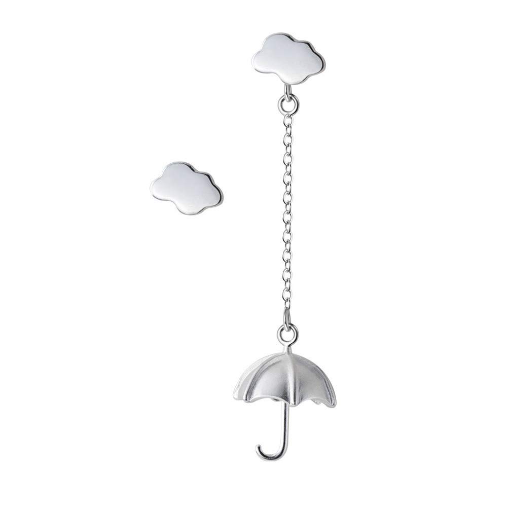 Cute Cloud Umbrella Sterling Silver Small Stud Earrings for Women Hypoallergenic Nickel Free for Piercing Ear Huggie Asymmetrical Dangle Studs Earring Personalized Unique Jewelry