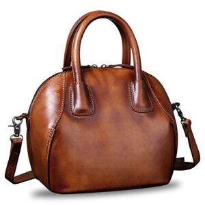 genuine leather handbags for women top handle satchel purses ladies shoulder bag handmade vintage crossbody bag (brown)