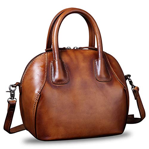 Genuine Leather Handbags for Women Top Handle Satchel Purses Ladies Shoulder Bag Handmade Vintage Crossbody Bag (Brown)