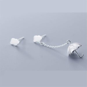 Cute Cloud Umbrella Sterling Silver Small Stud Earrings for Women Hypoallergenic Nickel Free for Piercing Ear Huggie Asymmetrical Dangle Studs Earring Personalized Unique Jewelry