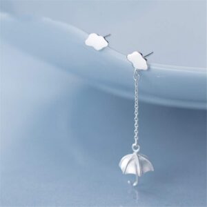 Cute Cloud Umbrella Sterling Silver Small Stud Earrings for Women Hypoallergenic Nickel Free for Piercing Ear Huggie Asymmetrical Dangle Studs Earring Personalized Unique Jewelry