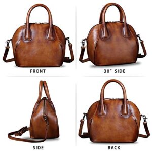 Genuine Leather Handbags for Women Top Handle Satchel Purses Ladies Shoulder Bag Handmade Vintage Crossbody Bag (Brown)