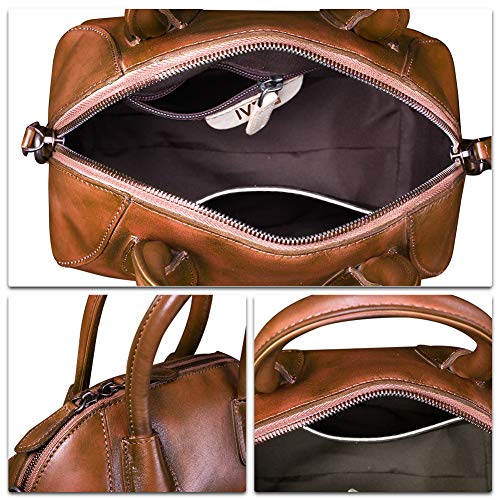 Genuine Leather Handbags for Women Top Handle Satchel Purses Ladies Shoulder Bag Handmade Vintage Crossbody Bag (Brown)