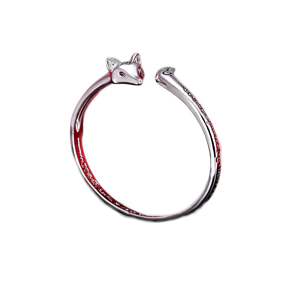 Fox Bracelet Rune Symbol Animals Adjustable Bangle Cute Lovely Fox Tail Wrap Cuff Bracelets Best Gift for Fox Lover Gifts Women Friend Jewelry-A silver purple eye