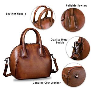 Genuine Leather Handbags for Women Top Handle Satchel Purses Ladies Shoulder Bag Handmade Vintage Crossbody Bag (Brown)