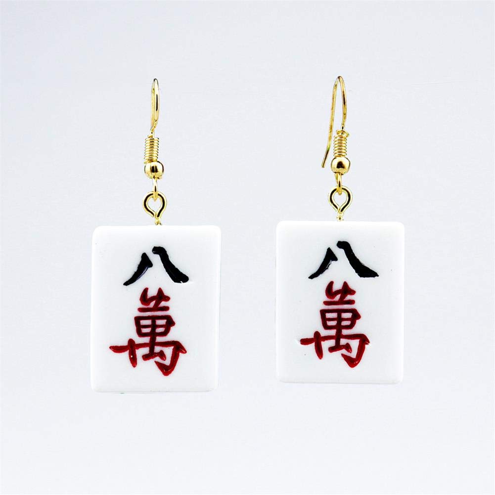 Funny The Chinese Mahjong Drop Earrings Handmade Resin Mahjong Dangle Earrings Geometric Creative Play Gambling Exaggerated Earring for Women Friendship Jewelry