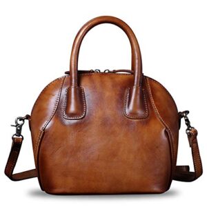 Genuine Leather Handbags for Women Top Handle Satchel Purses Ladies Shoulder Bag Handmade Vintage Crossbody Bag (Brown)