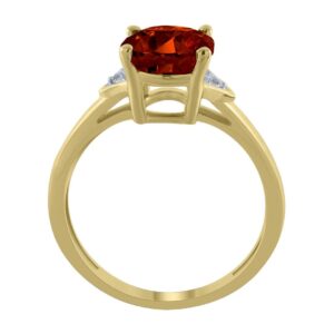 Pretty Jewels 14k Yellow Gold 2.00 Carat (Cttw) Center 9x7mm Oval Cut Lab Created Garnet Gemstone and Natural White Diamond Three Stone Engagement Rings Womens Jewelry For Wedding Birthday-8