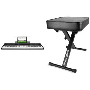 alesis recital | 88 key beginner digital piano/keyboard with full size semi weighted keys & rockjam kb100 adjustable padded keyboard bench, x-style, black