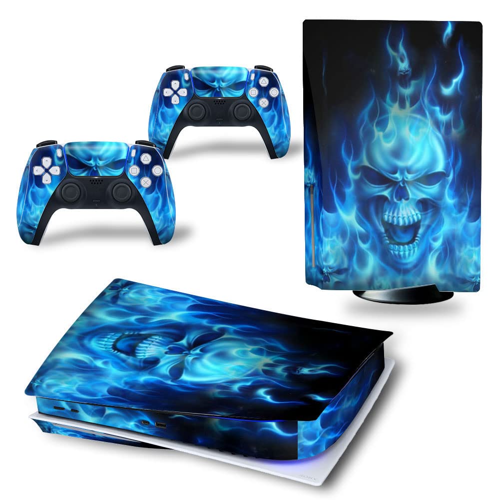 UUShop Skin Sticker Decal Cover for PS5 CD Disk Edition Console and Controllers Ghost Flame