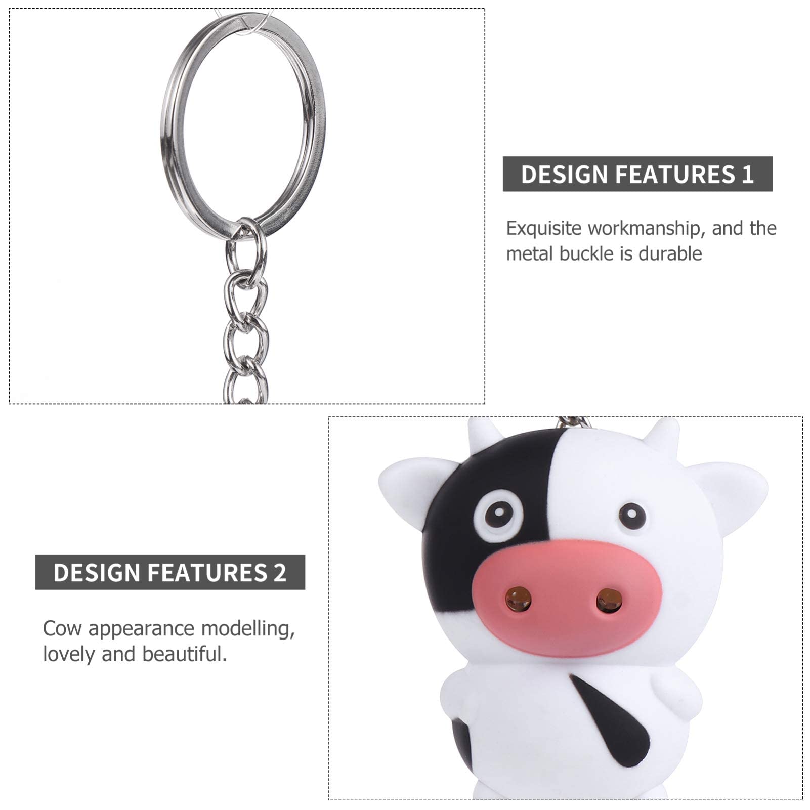 VALICLUD 2Pcs Cartoon Cow Keychain Miniature Cow Figurine Animals Keyring Charm Light and Sound Keychains Led Keychain Flashlight For Chinese Ox New Year Party Favors