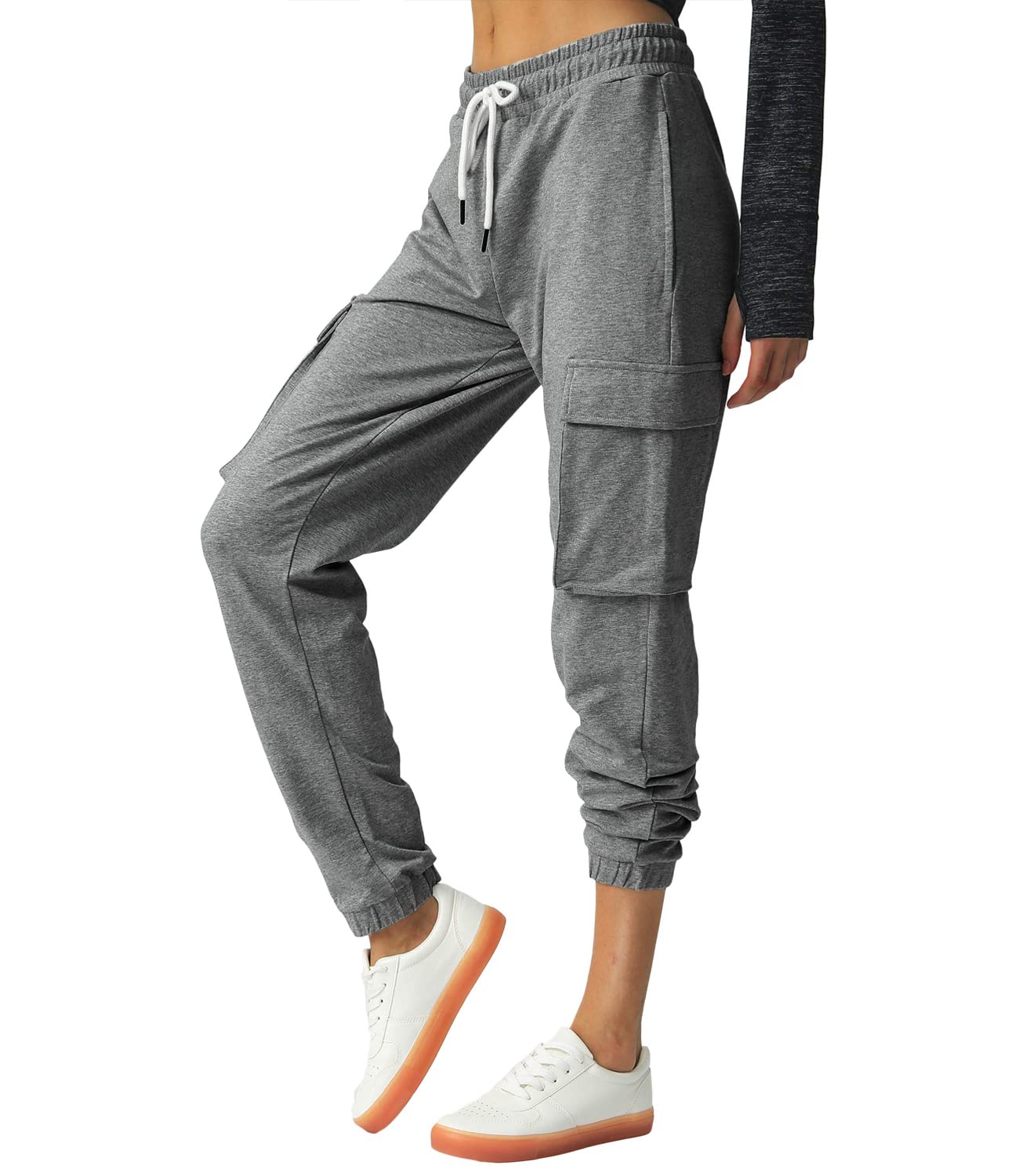 SPECIALMAGIC Women's Cargo Sweatpants Cotton Athletic Joggers 4 Pockets Sporty Pants Heather Grey Medium