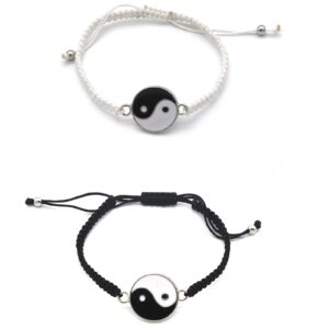 COLORFUL BLING 2 Pcs Beaded Beads Yin Yang Strand Wrap Rope Cord Bracelet Set Bangle for Couple BFF Matching Puzzle Pendant Bracelet Friendship for Women Men Jewelry Gifts-Rope