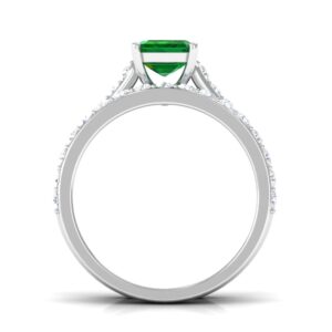 Rosec Jewels Lab Created Emerald Solitaire Ring Set of 2 (6X8 MM Emerald Cut) - Wedding Engagement Ring Set for Women | AAAA Quality, 14K White Gold, Size:US 5.50