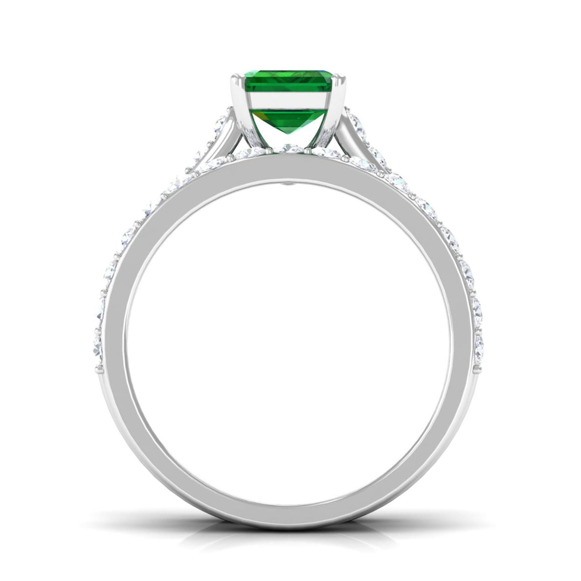 Rosec Jewels Lab Created Emerald Solitaire Ring Set of 2 (6X8 MM Emerald Cut) - Wedding Engagement Ring Set for Women | AAAA Quality, 14K White Gold, Size:US 5.50