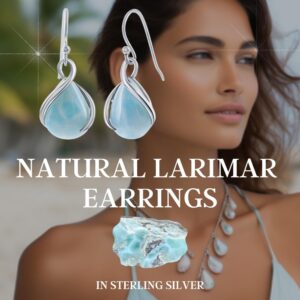 Larimar Earrings for Women - Blue Earrings Dangle - Gemstone Earrings for Women - Teardrop Blue Drop Earrings for Women - Blue and Silver Earrings - Larimar Jewelry - Teardrop Dangle Earrings