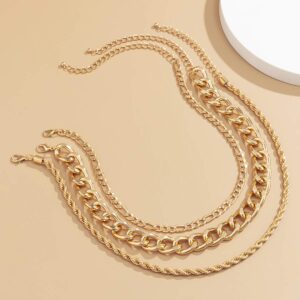 Aimimier 3Pcs Punk Cuban Link Chain Choker Necklace Twist Rope Necklace Chunky Figaro Chain Prom Party Festival Jewelry for Women and Girls (Gold)