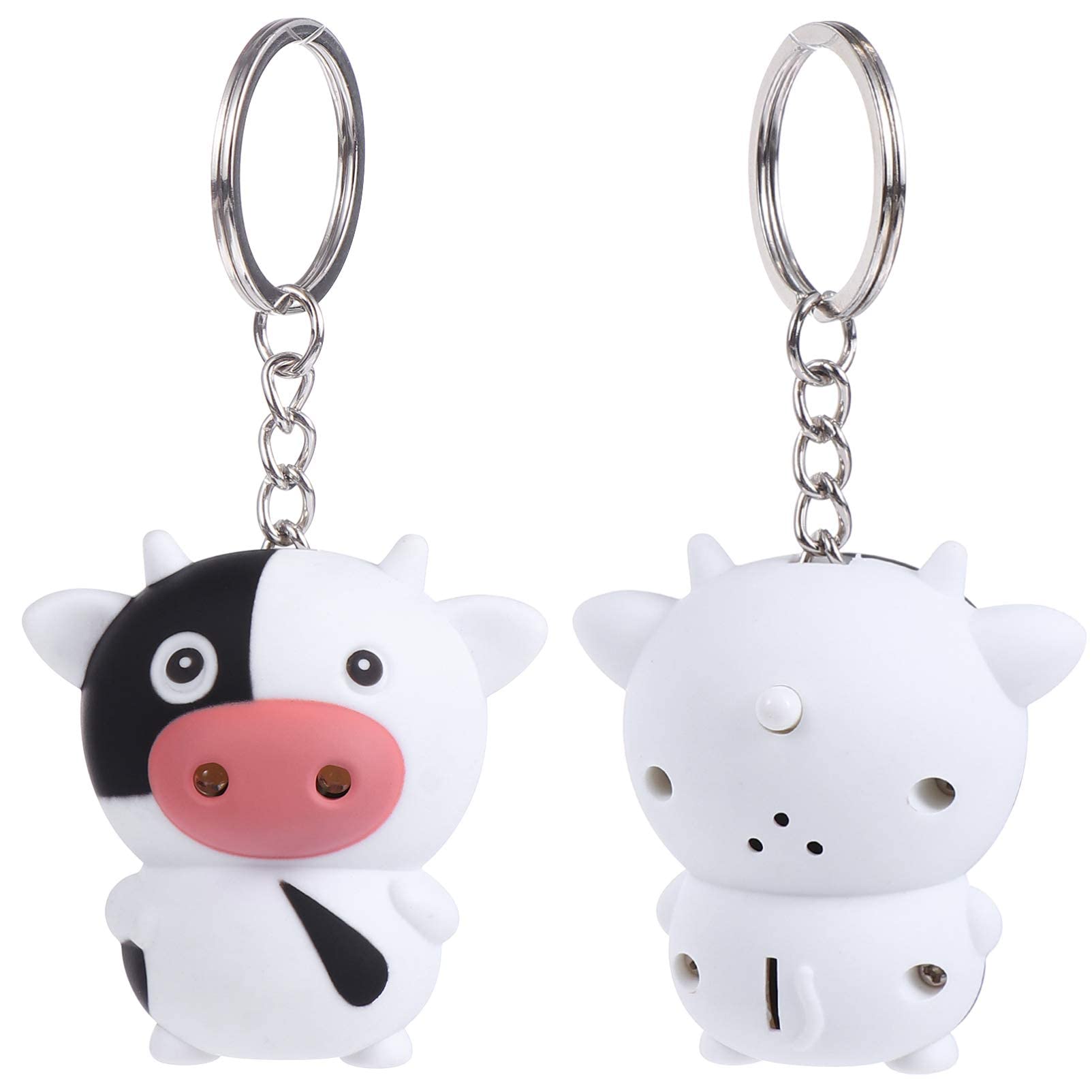 VALICLUD 2Pcs Cartoon Cow Keychain Miniature Cow Figurine Animals Keyring Charm Light and Sound Keychains Led Keychain Flashlight For Chinese Ox New Year Party Favors