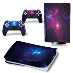 uushop skin sticker decal cover for ps5 cd disk edition console and controllers purple starry sky