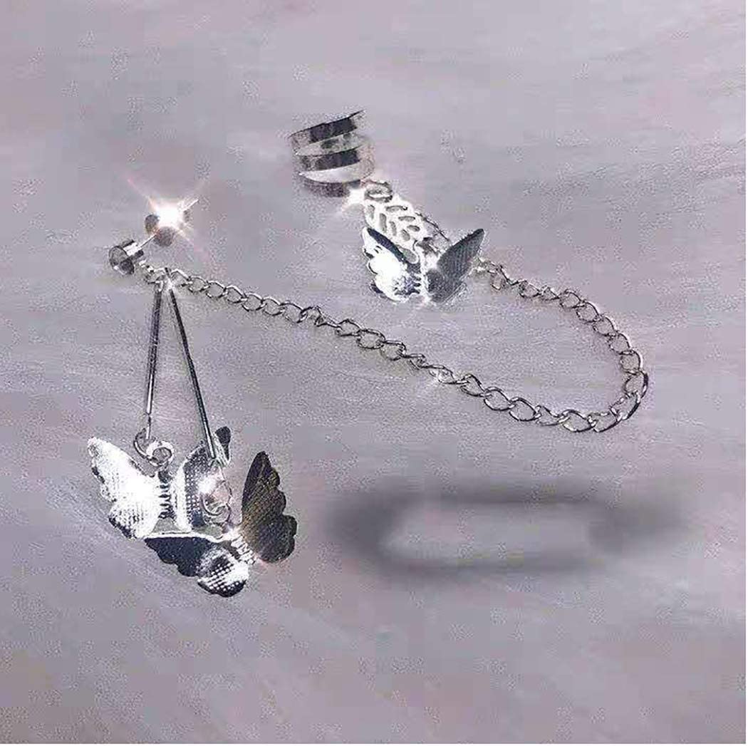 Butterfly Cuff Chain Earrings Silver Tassel Crawler Earring Wrap Earrings Crystal Drop Earring Set Jewelry Gift for Women