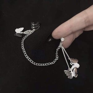 Butterfly Cuff Chain Earrings Silver Tassel Crawler Earring Wrap Earrings Crystal Drop Earring Set Jewelry Gift for Women