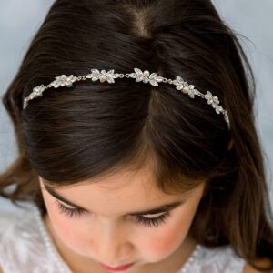 SWEETV Flower Girl Hair Accessories for Wedding Headband Girls Headpiece Princess Crystal Hair Pieces for Birthday Party, First Communion