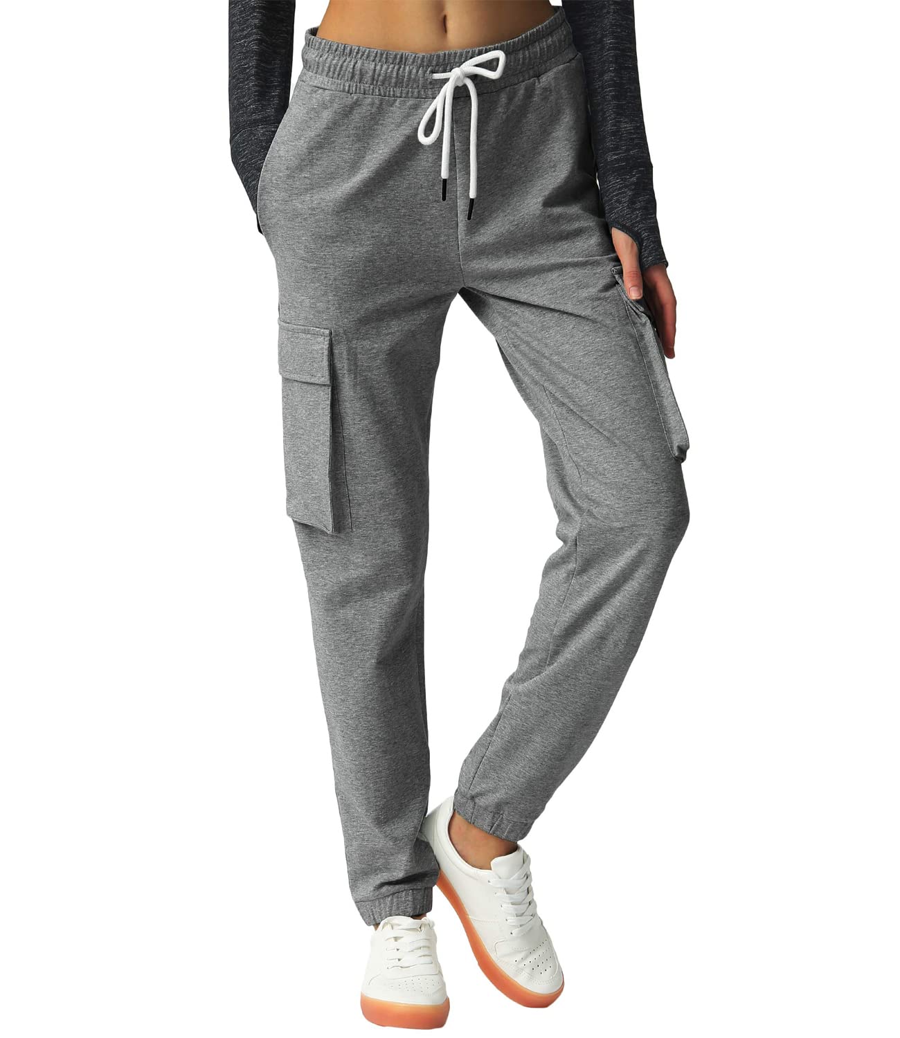 SPECIALMAGIC Women's Cargo Sweatpants Cotton Athletic Joggers 4 Pockets Sporty Pants Heather Grey Medium