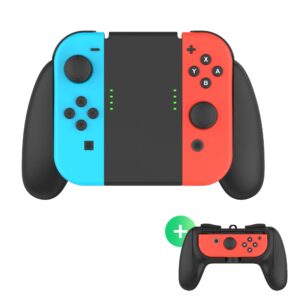 talk works 2-in-1 dual grip joycon charging controller for nintendo switch - comfort grip left/right joycons charger wireless remote or single joy-con grip option