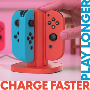 Talkworks Joy Con Charging Dock for Nintendo Switch - Docking Station Charges Up to 4 Joy-Con Controllers Simultaneously (Controllers Not Included) - Red - Nintendo Switch