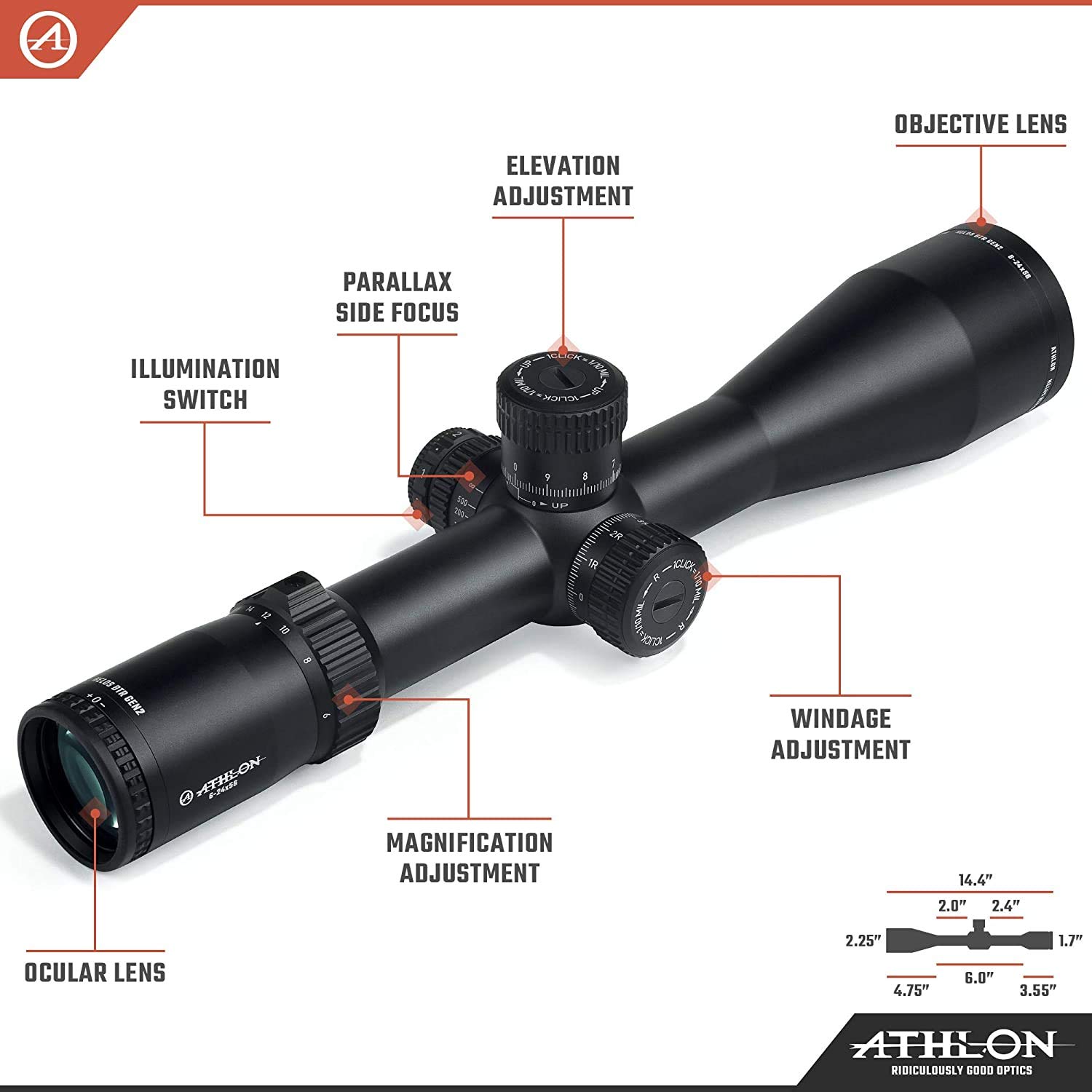 Athlon Optics 214113: Helos BTR Gen2 6-24X56 Riflescope Aplr6 Ffp Ir Moa Reticle