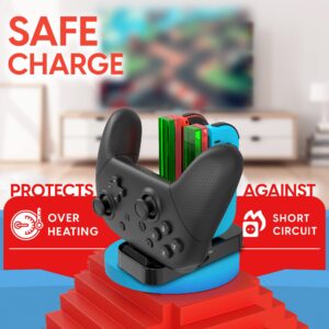 TALK WORKS Charging Dock for Nintendo Switch Joy-Cons & Pro Controller - Charger Base Remote Accessory LED Docking Station Compatible w/ Switch OLED