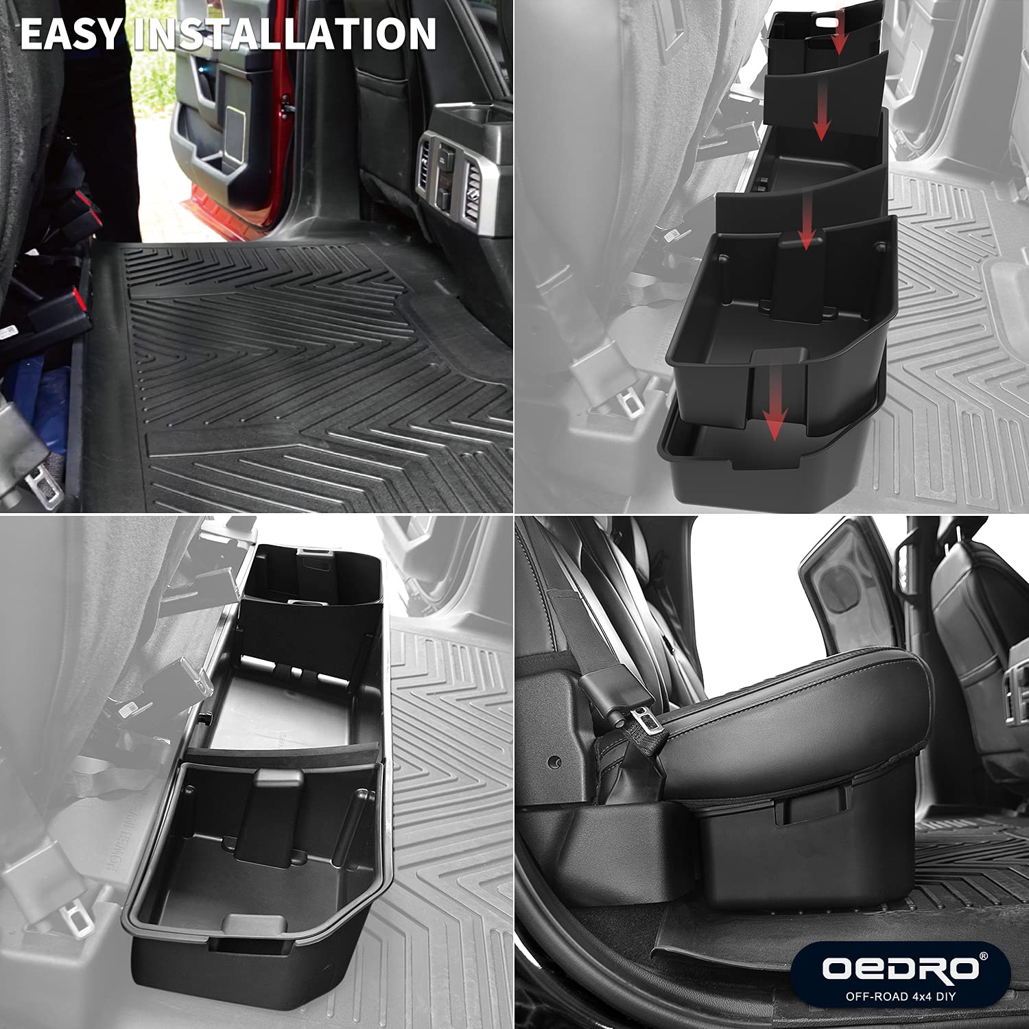 oEdRo Upgraded Under Seat Storage Box Compatible with 2015-2024 Ford F150 SuperCrew Cab & Crew Cab - Unique Textured Black 3-in-1 Design Max Storage (Excl. Super Cab)