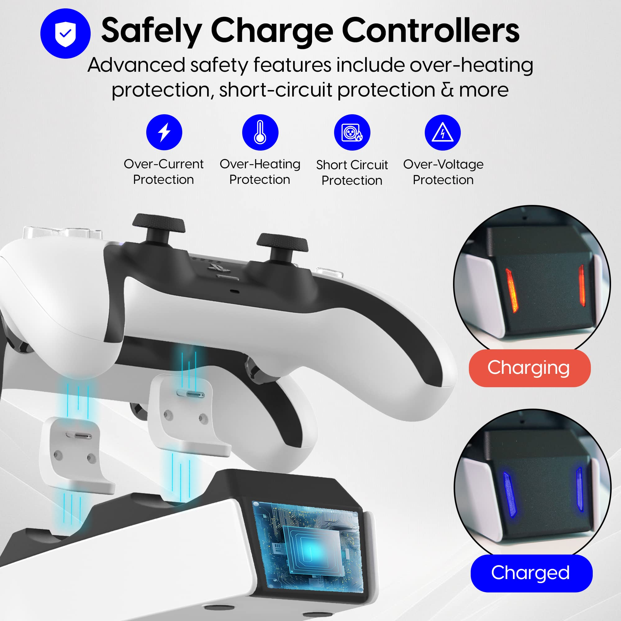 TALK WORKS PS5 Controller Charger Station for PlayStation 5 - Fast Charging Dock Stand with Dual Detachable USB C Adapters