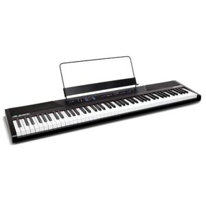 Alesis Recital | 88 Key Beginner Digital Piano/Keyboard with Full Size Semi Weighted Keys & RockJam KB100 Adjustable Padded Keyboard Bench, X-Style, Black