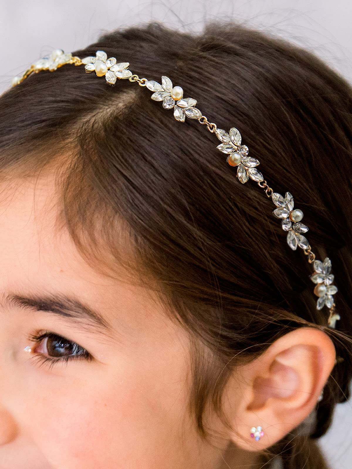 SWEETV Flower Girl Hair Accessories for Wedding Headband Girls Headpiece Princess Crystal Hair Pieces for Birthday Party, First Communion