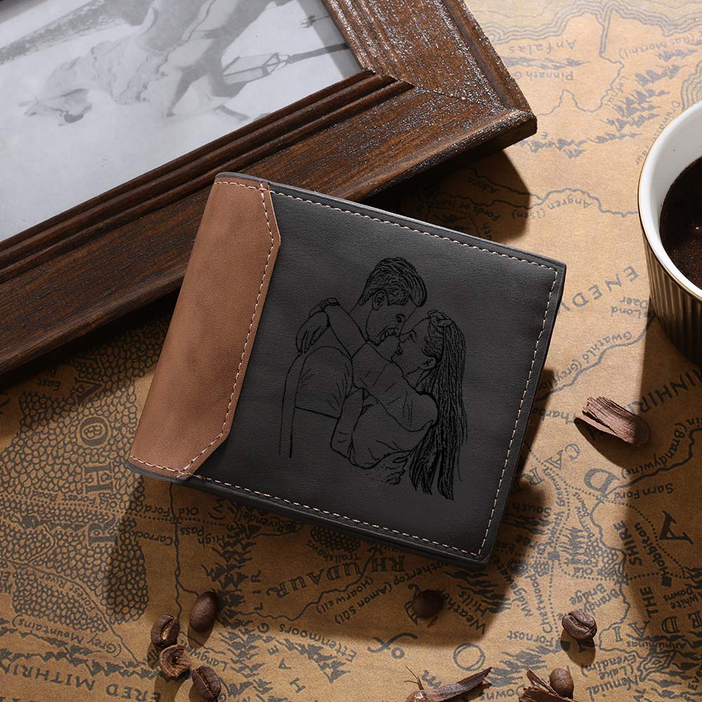 Lovejewelry Customized Wallets for Men Engraved Leather Photo Wallet for Dad Son (style 5)