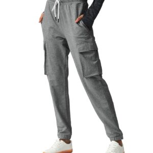 SPECIALMAGIC Women's Cargo Sweatpants Cotton Athletic Joggers 4 Pockets Sporty Pants Heather Grey Medium