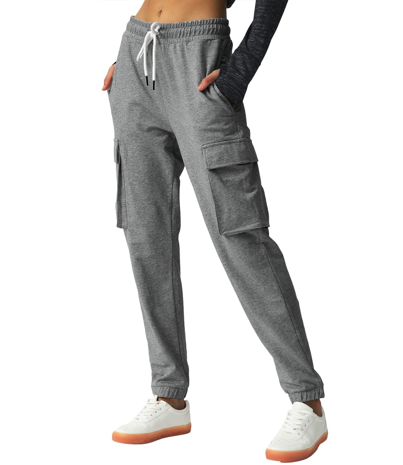 SPECIALMAGIC Women's Cargo Sweatpants Cotton Athletic Joggers 4 Pockets Sporty Pants Heather Grey Medium