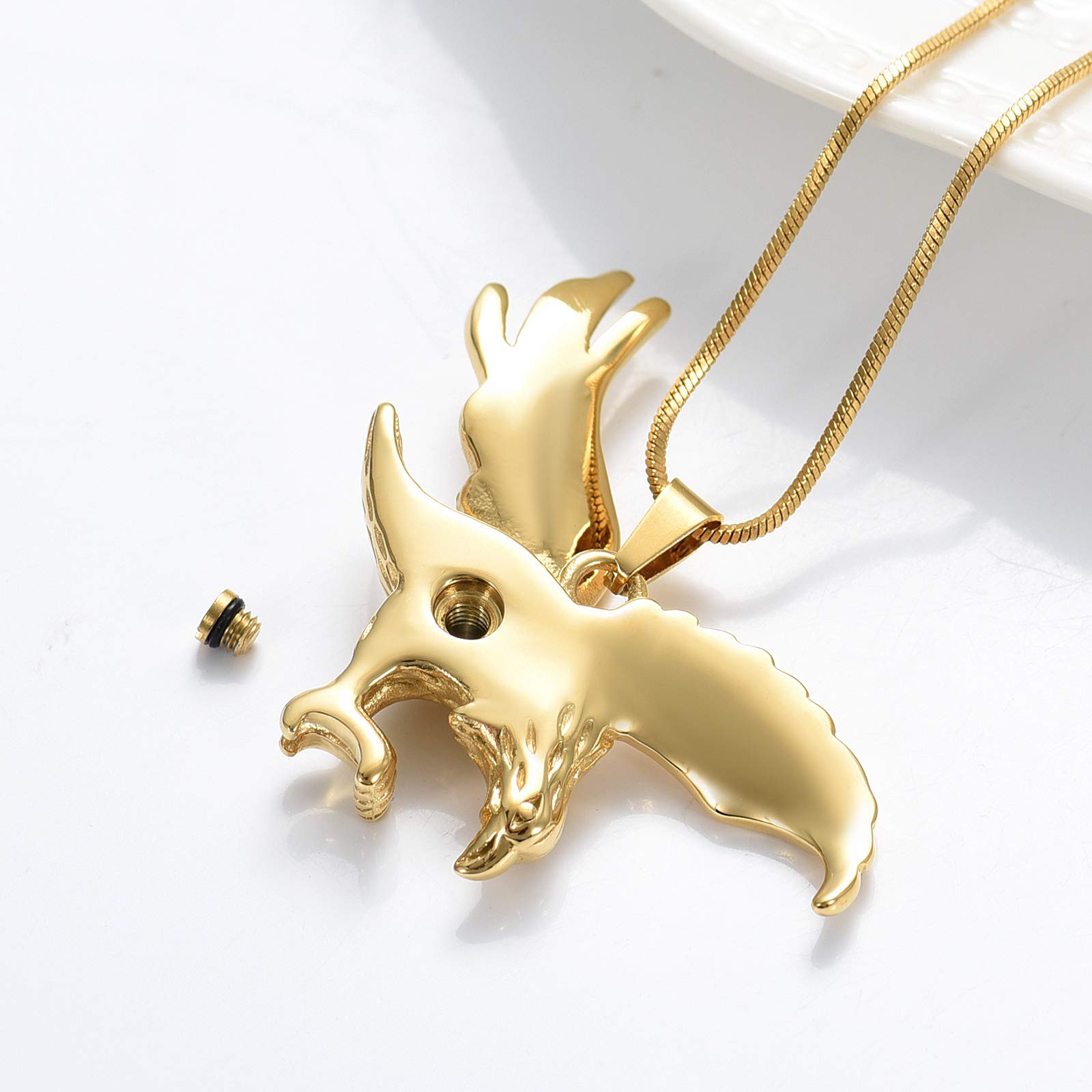 Cremation Ashes Jewelry,Eagle Shaped Memorial Urn Necklace for Ashes Keepsake Pendant Necklace for Men Women Cremation Necklace(Gold)