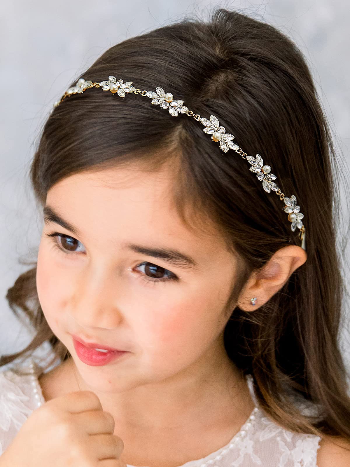 SWEETV Flower Girl Hair Accessories for Wedding Headband Girls Headpiece Princess Crystal Hair Pieces for Birthday Party, First Communion