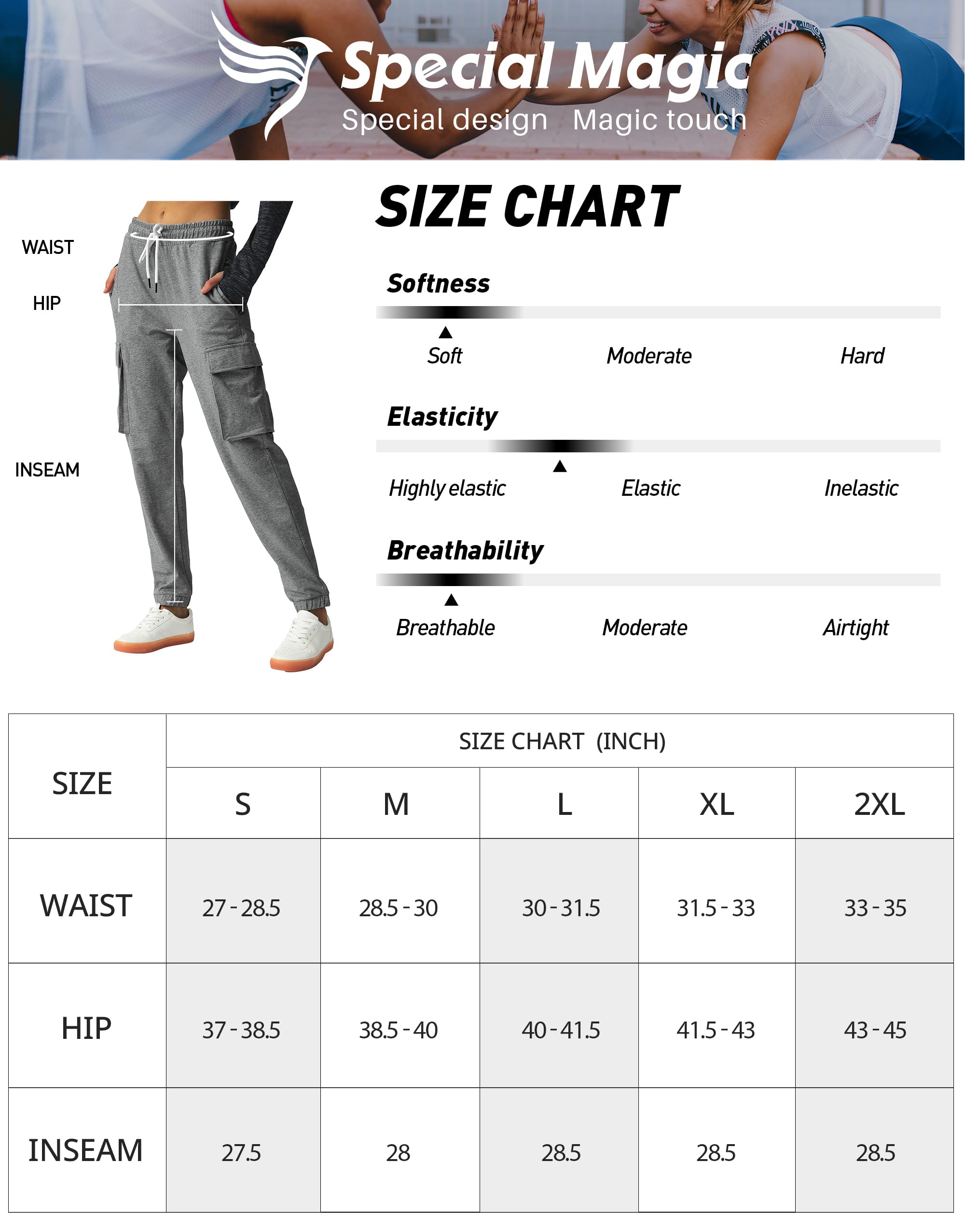 SPECIALMAGIC Women's Cargo Sweatpants Cotton Athletic Joggers 4 Pockets Sporty Pants Heather Grey Medium