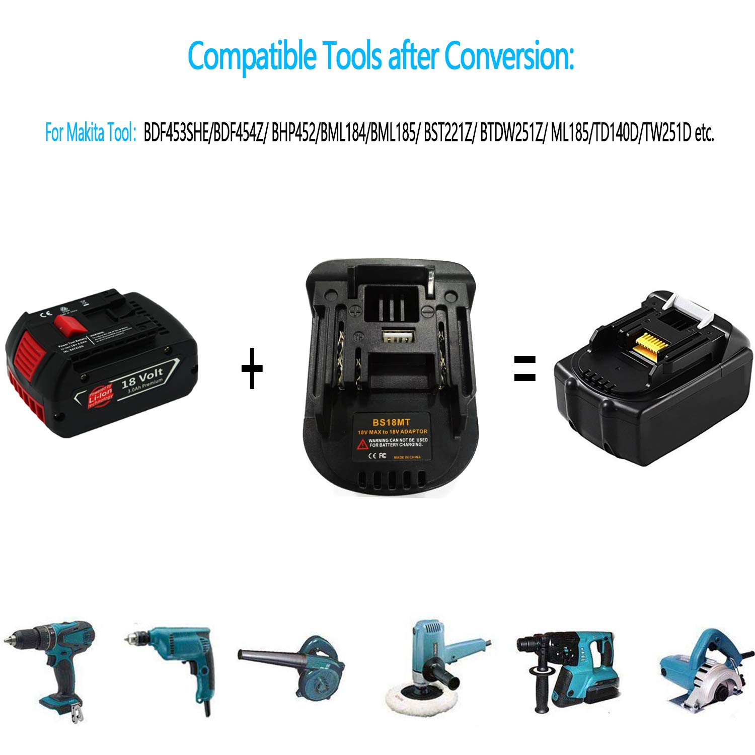 AuthFrank Battery Adapter converts for Bosch 18V Lithium Battery to for Makita 18V Lithium Battery BL1840 BL1850 BL1830 BL1860B LXT 400 etc.