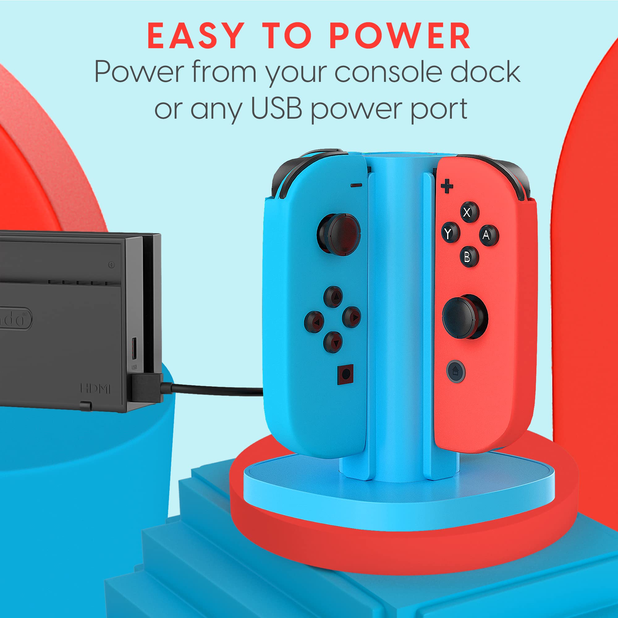 TALK WORKS Joy Con Charging Dock for Nintendo Switch - Joycon Docking Station Charges Up to 4 Joy-Con Controllers Simultaneously (Controllers Not Included) - Blue