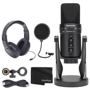 samson g-track pro usb 24-bit studio condenser mic with audio interface bundle professional stereo headphones + pop filter + cloth (4 items)