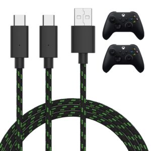 talk works dual xbox controller charger cord for series x, series s - 10' nylon braided usb c charging cable, charges 2 controls/devices at once